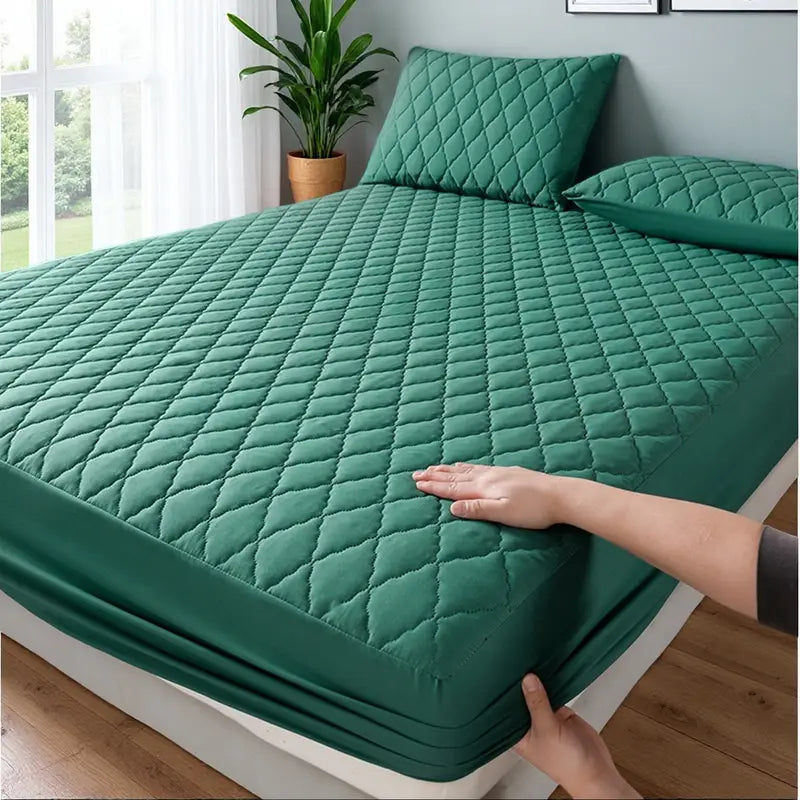 Quilted Waterproof Mattress Protector Double Bed Green