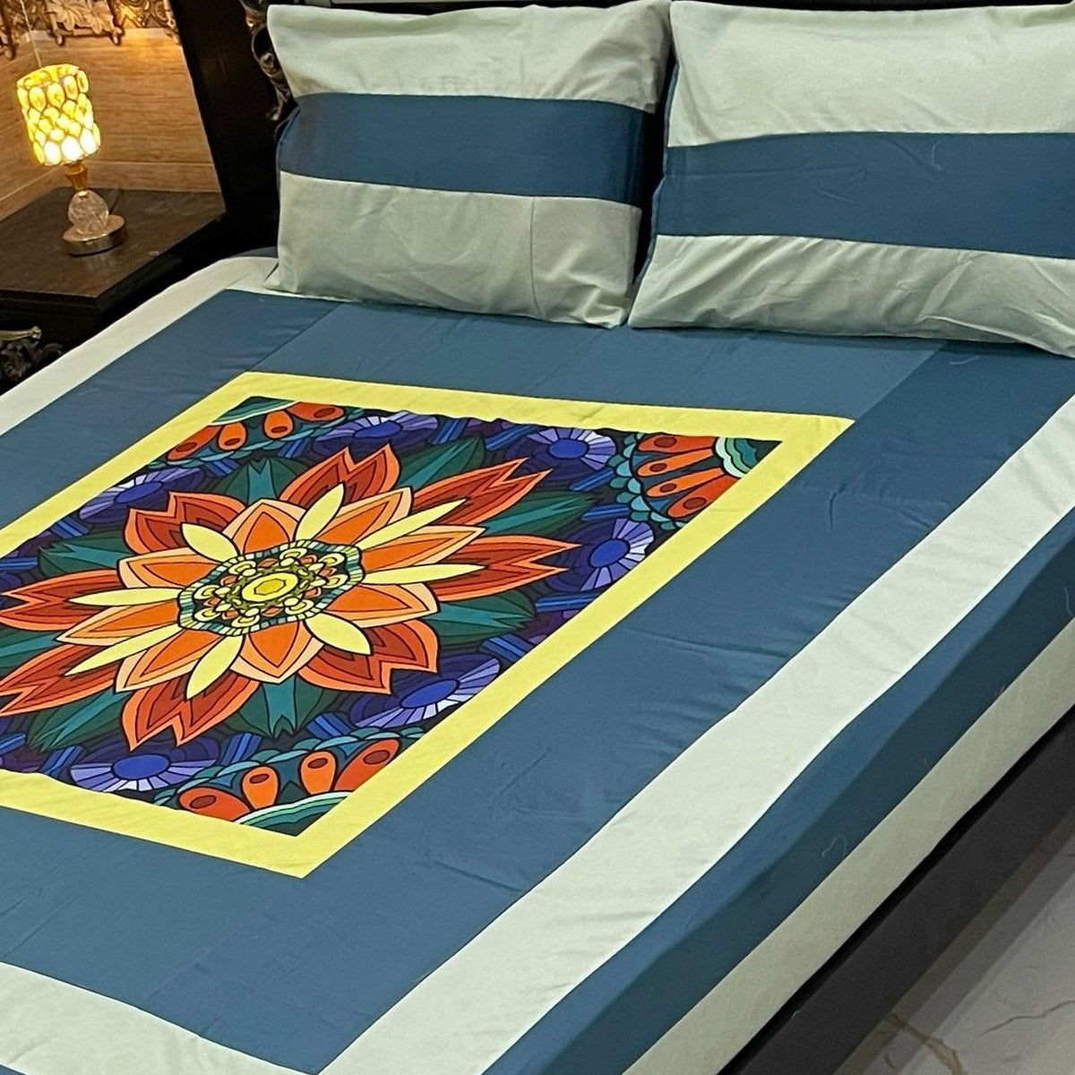 Digital gold panel bedsheet DGT0747