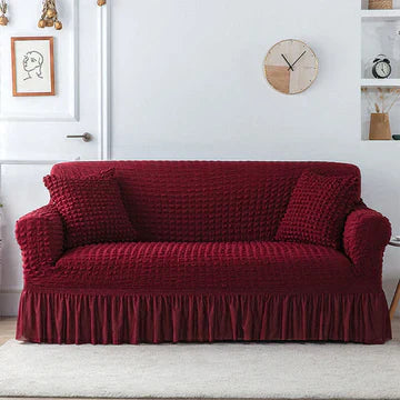 Ruffled Premium Bubble Sofa Cover Maroon